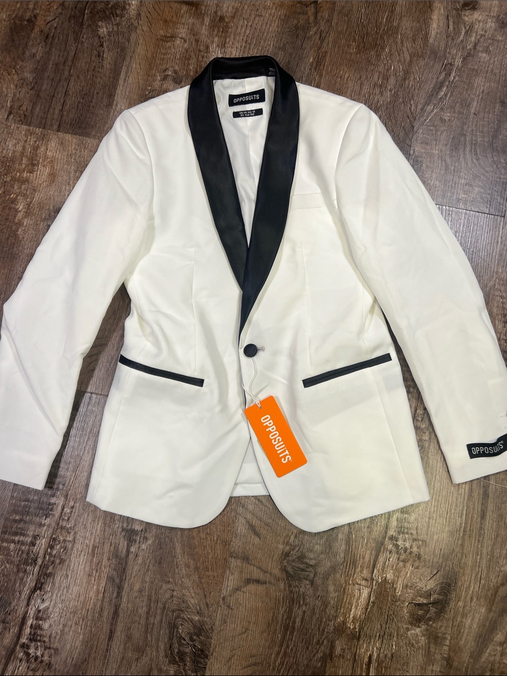 OppoSuits White Tuxedo Jacket with Black Satin Shawl Collar